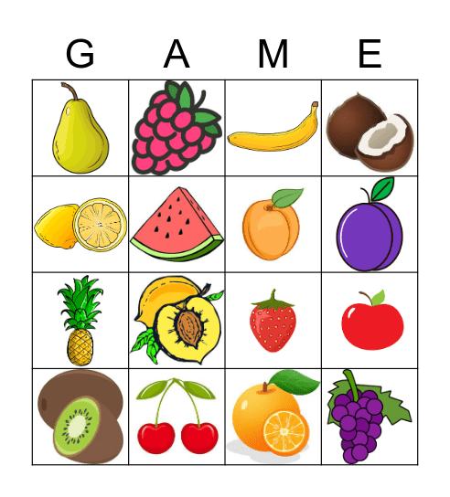 Fruits Bingo Card