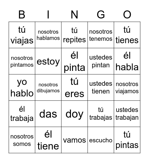 VERBOS PRESENTE Bingo Card