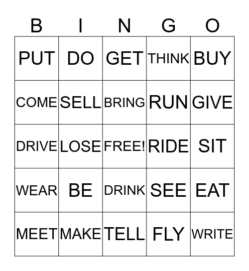 Participle Bingo Card