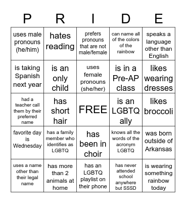 Panther Pride "People" Bingo Card