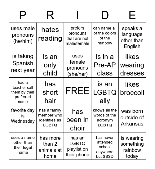 Panther Pride "People" Bingo Card