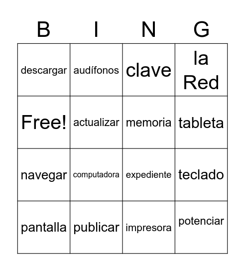 Tecnología Bingo Card