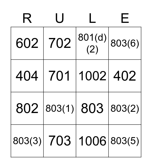 RULES OF EVIDENCE Bingo Card