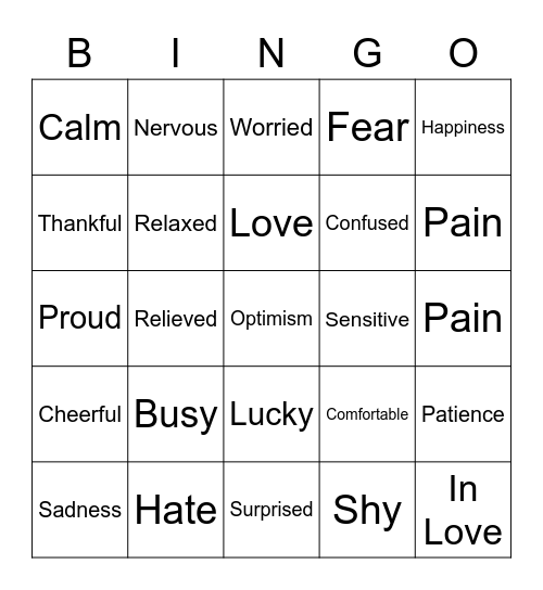 Emotions/Emociones Bingo Card