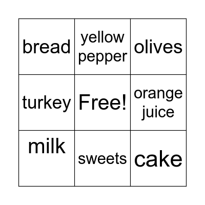 Fabulous Food Bingo Card