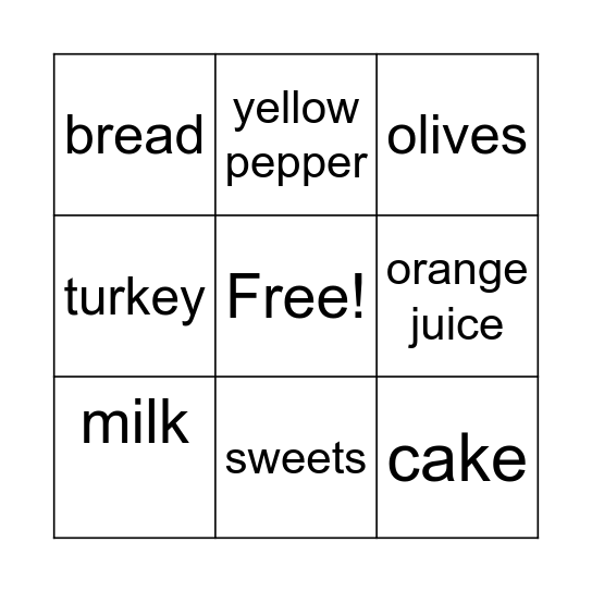 Fabulous Food Bingo Card