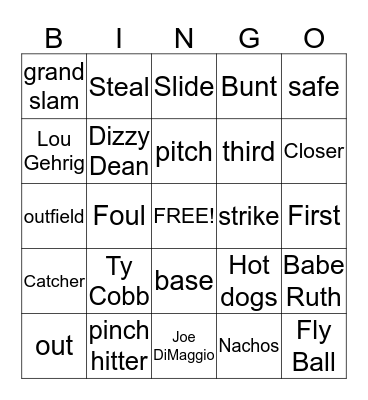 Baseball Bingo Card