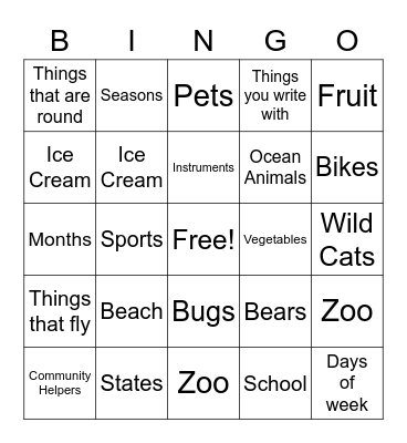 Topic and Details Bingo Card