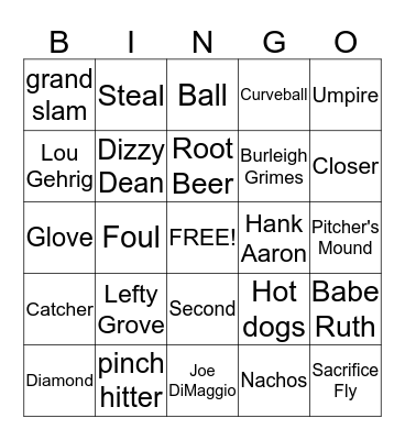 Baseball Bingo Card