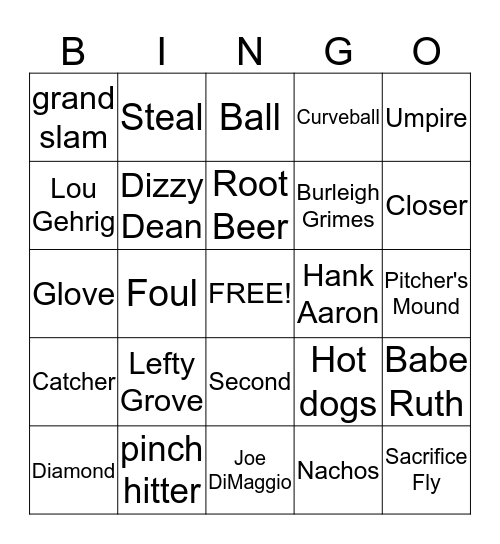 Baseball Bingo Card