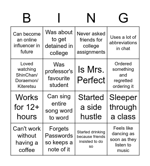 Chandana's Bingo Card