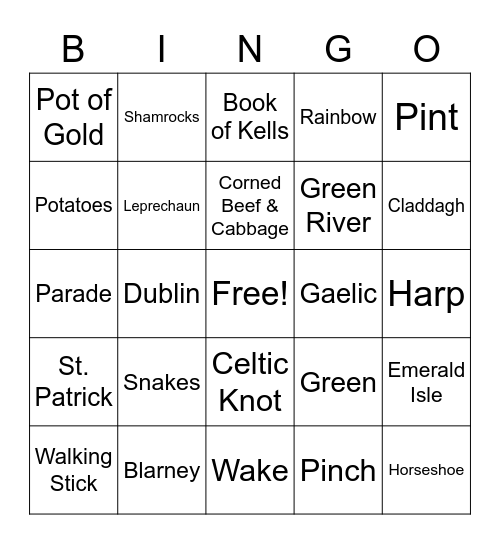 Neuroscience TA St. Patrick's Day Bingo Card