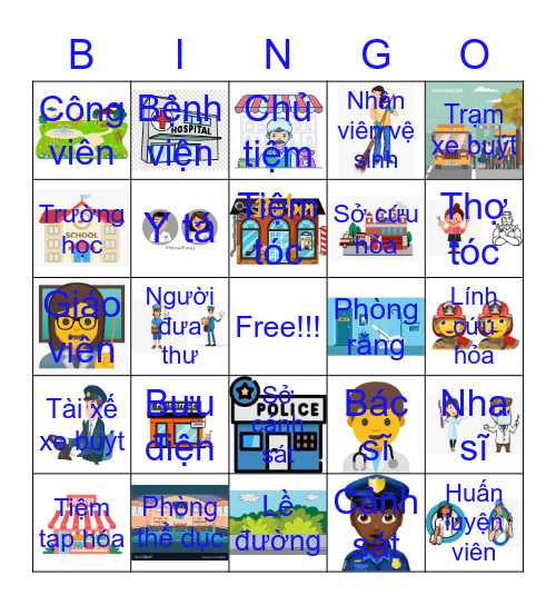 Community Helpers and Places _ Vietnamese Bingo Card