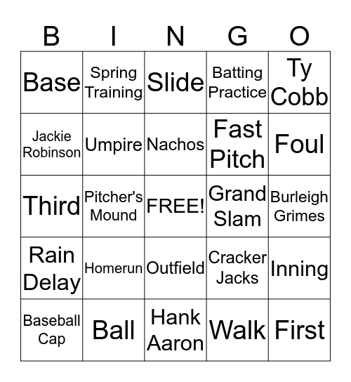 Baseball Bingo Card