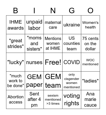 International Womens Day Bingo Card