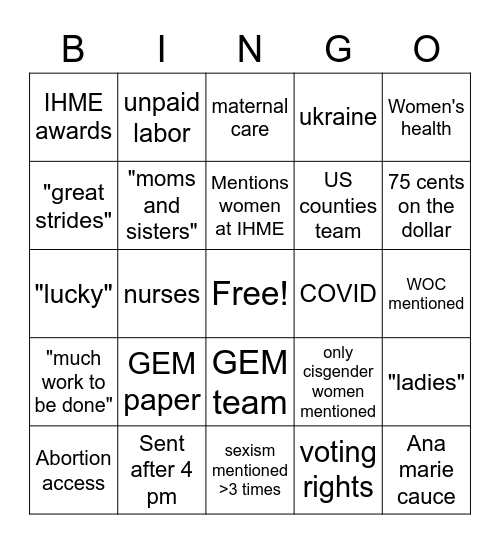 International Womens Day Bingo Card