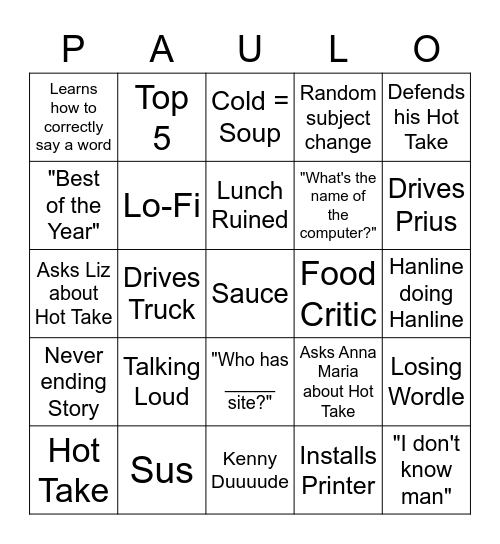 Paulo Bingo Card