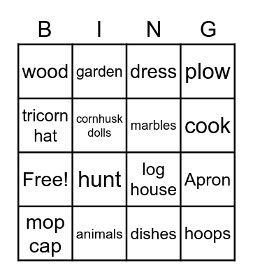 Colonial 3rd Grade Bingo Card