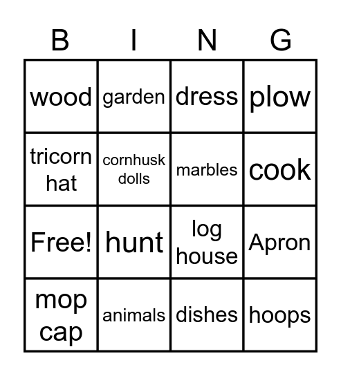 Colonial 3rd Grade Bingo Card