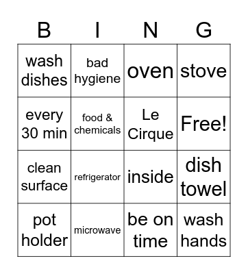 Food and kitchen safety Bingo Card