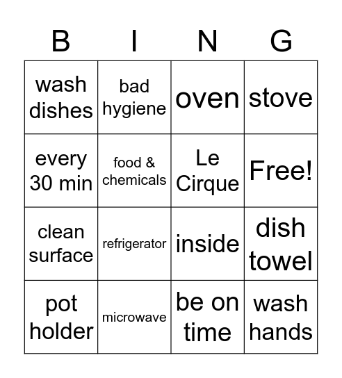 Food and kitchen safety Bingo Card