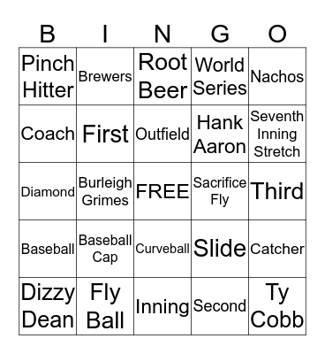 Baseball Bingo Card