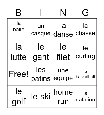 french vocab list Bingo Card