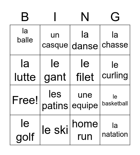 french vocab list Bingo Card