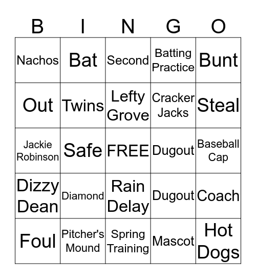 Baseball Bingo Card
