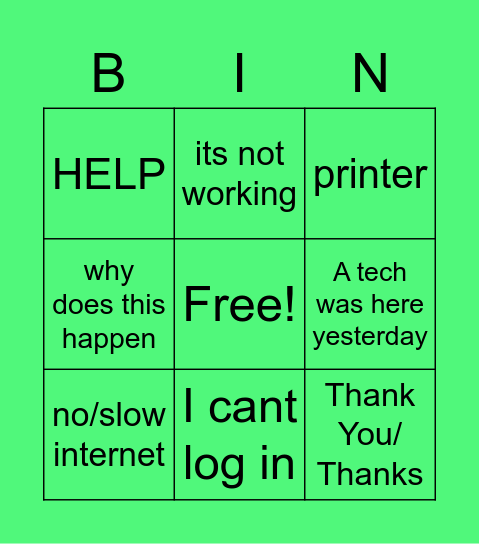 IT Support Bingo Card