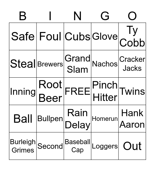 Baseball Bingo Card