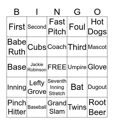 Baseball Bingo Card