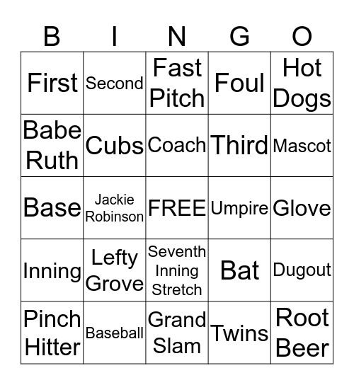 Baseball Bingo Card