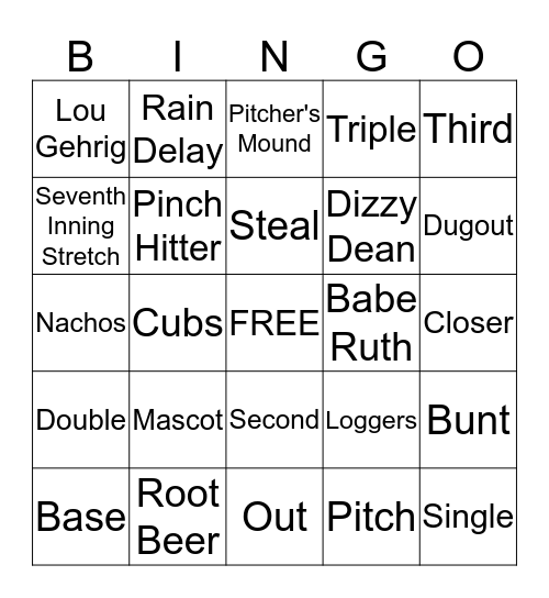 Baseball Bingo Card