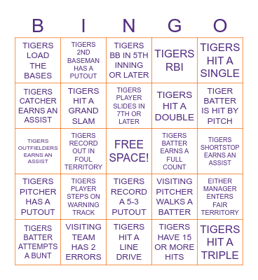 CLEMSON BASEBALL BINGO Card