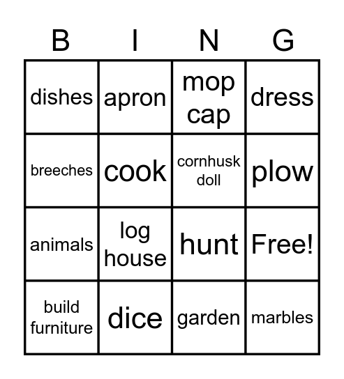 Colonial 3rd Bingo Card