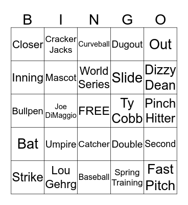 Baseball Bingo Card