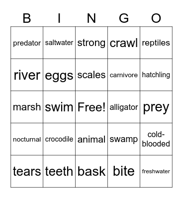 Crocodiles Bingo Card