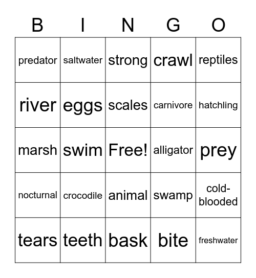 Crocodiles Bingo Card