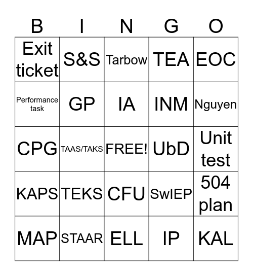Instructional Planning Bingo! Bingo Card