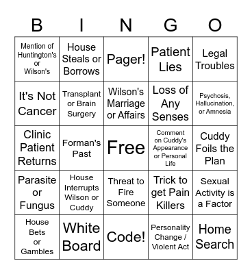 Dr. House Bingo Card