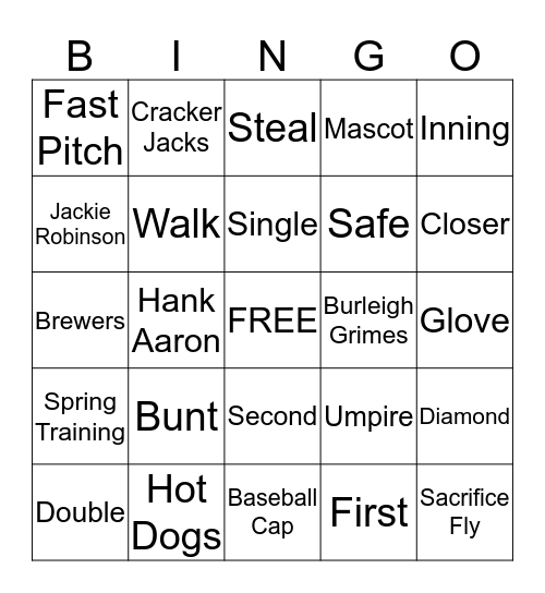 Baseball Bingo Card