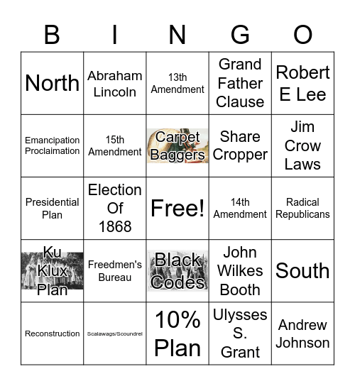 Reconstruction Era Bingo Card