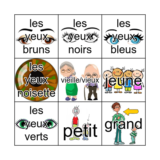 Les yeux et autre caracteristiques! Bingo Card