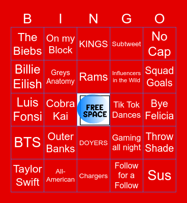 TEEN POP CULTURE Bingo Card