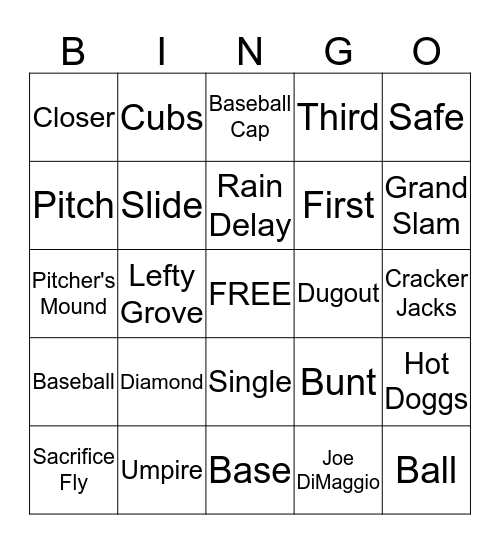 Baseball Bingo Card