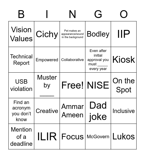 717 All Hands Bingo Card