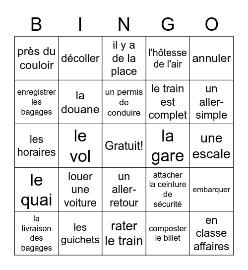 Bon voyage!!! Bingo Card