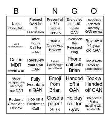Inpatient IM Bingo Card