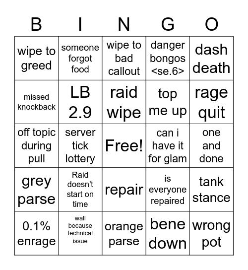 Dawn Static Bingo Card